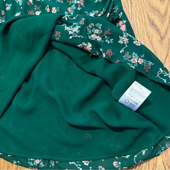 Reformation Juni Green Floral Long Sleeve Mini Lined Dress Size 6 Puff Sleeve - Picture 7 of 12